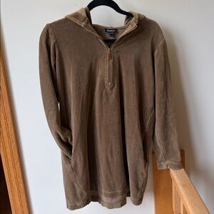 Worth Velour Velvet Tunic Length Hoodie w Quarter Zip Neck & Pockets XS